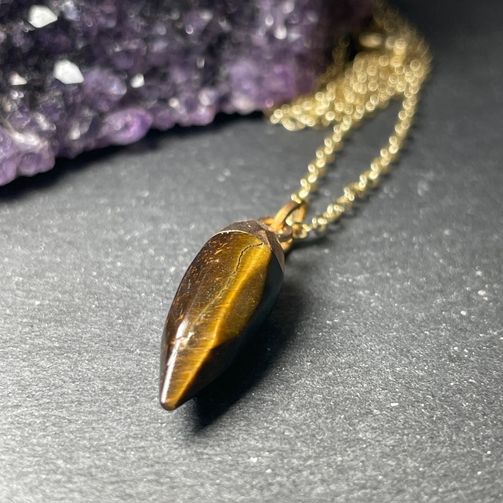 Genuine Yellow Tiger’s Eye Gold Plated Pendant Necklace - Picture 11 of 14